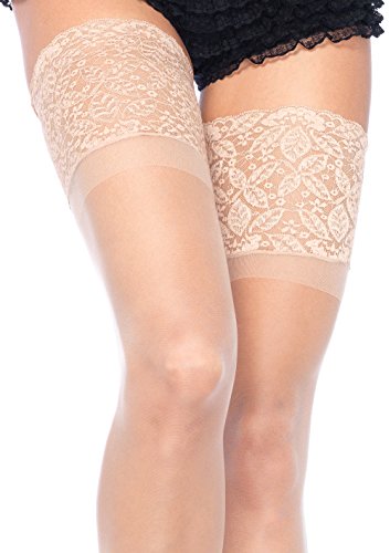 Image of Leg Avenue Women's Spandex Sheer Thigh Highs with Silicone Stay-Up Lace Top