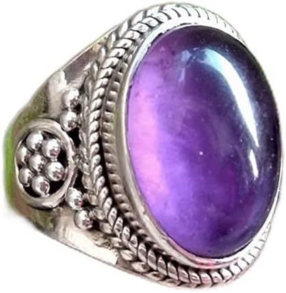 925 Sterling Silver Natural Purple Amethyst Birthstone Ring - Handmade Vintage Bohemian Wedding Gemstone Jewelry for Women, February Birthday Gift