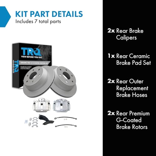 Image of TRQ Rear Brake Pad and Rotor Set Ceramic G Coated Rotors Calipers Compatible with 2000-2001 Chevrolet Tahoe GMC Yukon