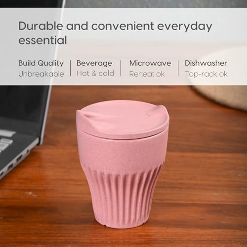 Image of Eha Earth Friendly Rafter Coffee Mug with Lid | Tea Cup Set | 300 ml | Made with Rice Husk | Microwave Safe Mugs for Gifting | 6 Unit | Multi Light