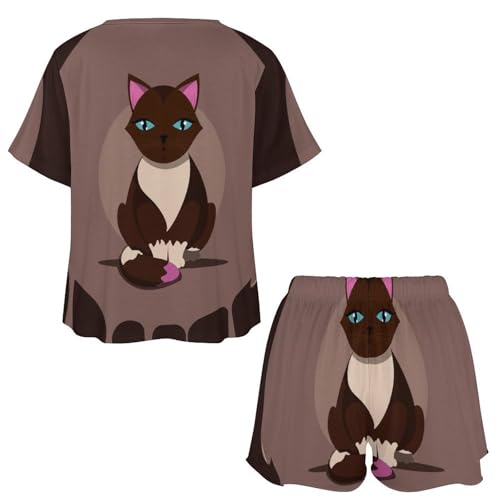 Ensemble de pyjama chat brun léger pour des soirées d'été cocooning
