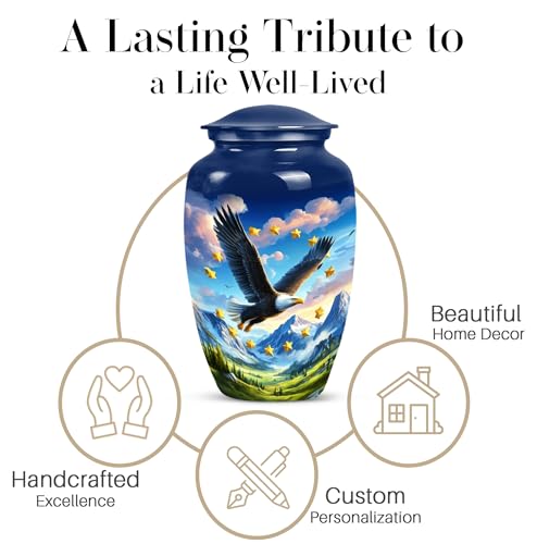 Image of Patriotic Eagle Urns for Human Ashes Adult Male and Female - Green Valley Blue Urn for Adult Ashes - Male and Female Urns for Human Remains - Large Urn for Mother and Father 10 Inch