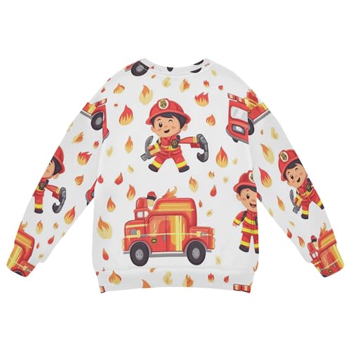 JUNZAN Firefighter and Fire Truck White Kids Girls Pullover Hoodie Long Sleeve Sweatshirts for Boys Camping 4T2