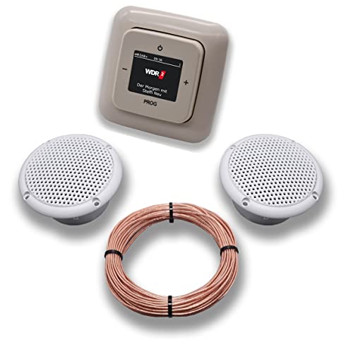 Busch Jäger DAB+ (DAB PLUS) Unterputz Radio 8215U-101 DURO2000 cremeweiß, Komplett-Set mit 2 x Decken Feuchtraumlautsprecher/Badezimmer + 20 m Lautsprecherkabel 2x0,75 mm2 8215 U - 101