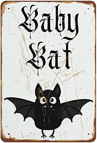 Image of Goth Baby Bat Art Print - Nursery and Bedroom Decor - Novelty Tin Metal Sign Plaque for Bar, Pub, Vintage Retro Wall, Home, Group, Porch - 8x12 Inch