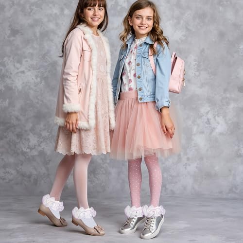 3 Pairs Ruffle Socks for Girls Pure Cotton Girl Ruffle Socks Lace Cuffed Girls Dress Sock for Toddler Little Girl3