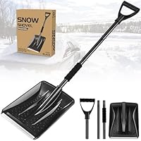 Snow Shovel 2026 Upgrade, Large-Capacity Lightweight Aluminum Portable Shovel for Parent-Child Snow Playing, Garden, Car & Camping with Extra Ice Scraper (Black)