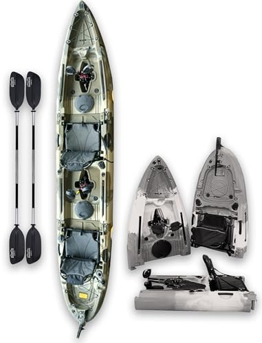 Brooklyn 13.0 Tandem 3-Piece Modular Kayak by BKC, 2-Person Sit-on-Top kayak, Dual Flipper Drives, Rudder Steering, Rod Holders, Ample Dry Storage