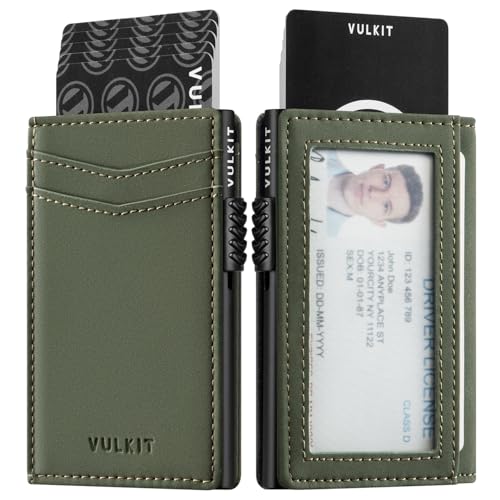 Image of VULKIT Men's Slim Wallets Pop Up Card Holder RFID Blocking Metal Wallet Minimalist Design Holds Up to 11 Cards, G2-Frosted Green (Magnetic Closure), One Size, Minimalist