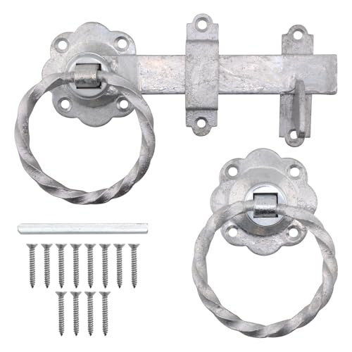 Image of EAI Ring Gate Latch Set | 6 Inch / 150mm Heavy Duty Twisted Galvanised Auto Catch Set for Wooden Gates, Sheds & Doors.