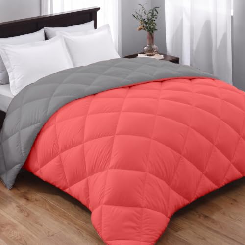 Image of AYKA Reversible Comforter 220 GSM Microfiber Reversible AC Comforter /Blanket for Winter /Quilt /Duvets for King Size Double Bed Comforter (90 * 100, Red & Grey)| TC - 220