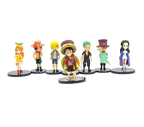 Image of Trunkin One Piece Small Set Of 8 Anime Rubber Action Figures Nami Ace Sanji Roronoa Zoro Monkey D Luffy Collection Model Weeb Manga Collectible Figurines,Multicolor