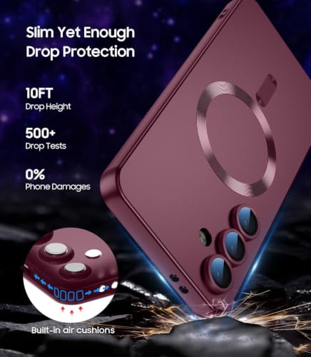 Image of DIZORO Compatible with Samsung S26 Case, Compatible with Mag Safe, Matte Luxury Metallic Luster Flexible TPU Wireless Charging Shockproof Case with Camera Protector (Wine)