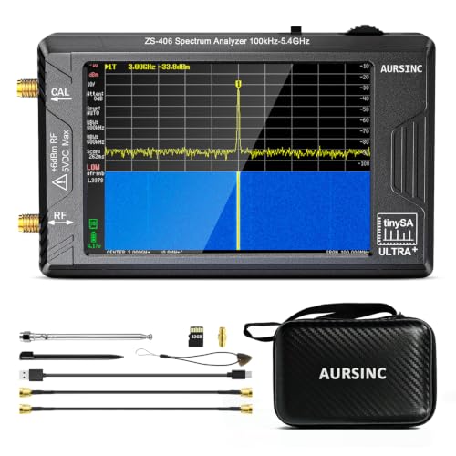 Image of AURSINC TinySA Ultra+ ZS406 Spectrum Analyzer with Protective Case | 100kHz-5.4GHz Handheld Tiny Frequency Analyzer 2-in-1 RF Signal Generator with 4'' EVA Shell, for Ham Radio, Field Testing