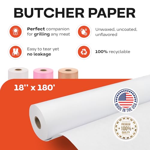 Image of White Butcher Paper 18 inch x 2160 inch (180 feet) - USA-Made Natural Paper Roll