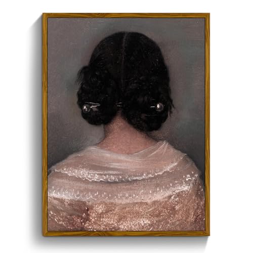 crmotu Vintage Framed Wall Art, Woman Back Portrait Canvas Painting, Elegant Lady Retro Artwork Prints, Classical Aesthetic Pictures Wall Decor Living Room Bedroom Bathroom Home Office 16x24in