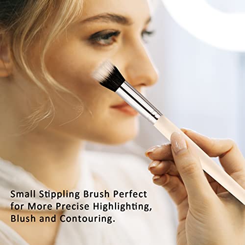 Makeup Brushes Dpolla New Expert Pro Foundation Makeup Brush 2PCS Duo Fiber Stippling Brush Perfect for Foundation,Powder,Highlight,Cream,Blush,Mineral Makeup (White)