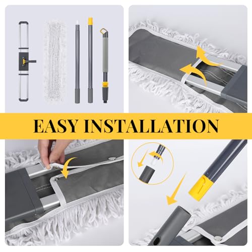 Masthome 3019 32'' Commercial Dust Mop, 60'' Adjustable Flat Mop With Long Handle, Industrial Dust Mop With 1 Cotton & 2 Microfiber Mop Pads For Hardwood, Tiles, Marble,Vinyl Plank Floors Cleaning thumb #1