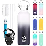 BOGI 20oz Insulated Stainless Steel Water Bottle with Straw and Handle - Leakproof, BPA Free for School, Fitness, Outdoor Sports - White