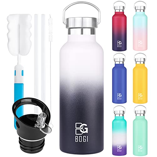 BOGI 20oz Insulated Stainless Steel Water Bottle with Straw and Handle - Leakproof, BPA Free for School, Fitness, Outdoor Sports - White