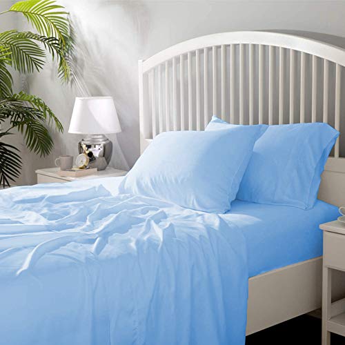 Image of YRM Bedding's - Egyptian Cotton Bedsheet 400-TC Premium Hotel Quality 1 Bedsheet (108x110) + 2 Pillow Covers (18x28) - (Super King Size, Light Blue Color)