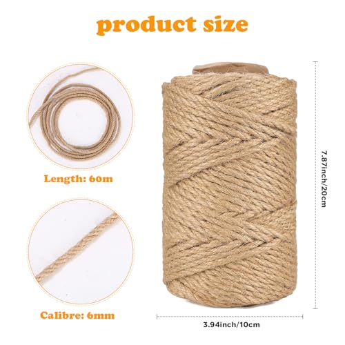 heuchaey Sisal Kratzbaum Schnur, 6MM x 60M, Sisalseil für Kratzbaum, Natur Sisal Seil für Katzen, Sisalseil für DIY, Dekoration, Katzenseilzubehör, Katzenspielzeug, Seil für Katzen