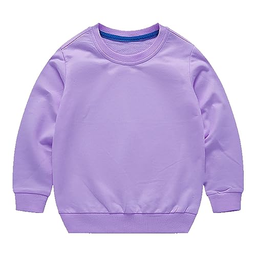 Kids Solid Color Sweatshirt toddler Boys Girls Long Sleeve Crewneck Pullover Relaxed Fit Fall Winter (Purple, 5-6 Years)