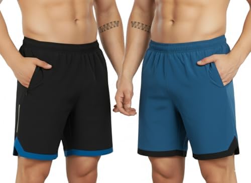 NEVER LOSE Mens 2 Pack Polyester Yoga Short Men Summer Running Gym Sports Shorts with Pockets Shorts for Men