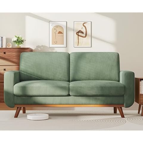 Vesgantti 68" Loveseat Sofa Green, Comfy Corduroy Couch with Spring Cushion, Sofa Couch with Solid Wood, Modern Couch with Deep Seat, Sofa for Bedroom, Loveseat for Living Room, Green Office Couch Cover
