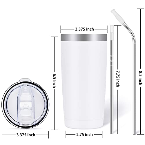 Futtumy Stainless Steel Travel Tumbler, 20 Oz Tumbler With 2 Lids And Straws, Insulated Coffee Tumbler, Double Wall Travel Tumbler, Thermal Cup, Powder Coated Coffee Cup For Hot Cold Drinks (White) #TOP6