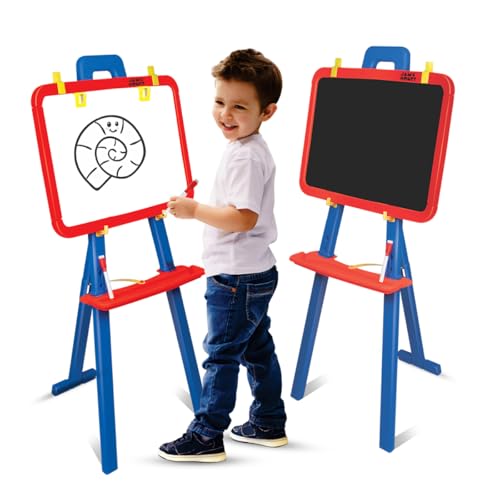 Image of Amazon Brand - Jam & Honey Easel Board I 5 in 1 Easel I Black and White Board with Chalk, Marker and Duster I with Stand|Education Toy for 3+ Year Kids (Blue & Red)
