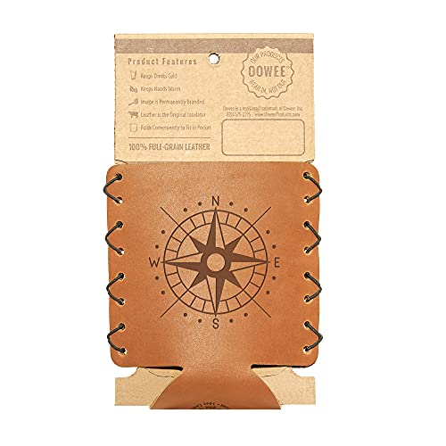 Oowee Products | Compass Leather Can Hugger/Holder | Fits 12 To 16 Ounce Cans | Genuine Leather | Great For Sodas, Beer And Seltzer #TOP5