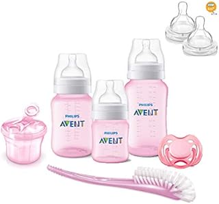Kit Avent Classic+ 3 Mamadeiras Rosa Dosador, Chupeta, Escova e Bico Philips Avent
