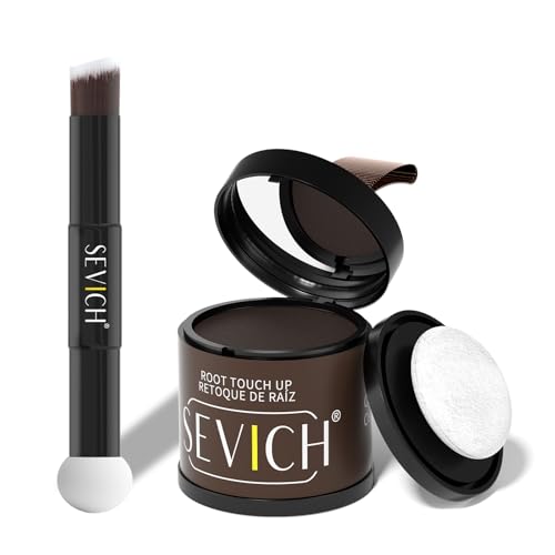 Sevich Polvere per attaccatura dei capelli, 10 g, con pennello, nasconde istantaneamente la perdita dei capelli, il diradamento e il grigio, polvere per ritocchi alle radici impermeabile 48H, topper