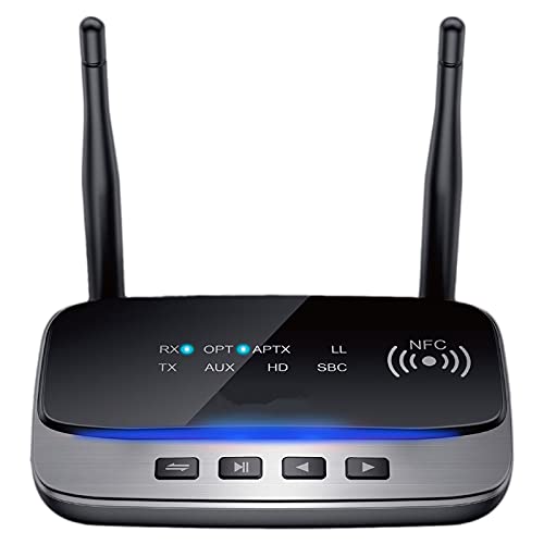 RSGK Bluetooth 5.0 Audio Transmitter Receiver, Bypass AptX LL HD Wireless Adapter SPDIF AUX 3.5mm for PC TV To 2 Earphones