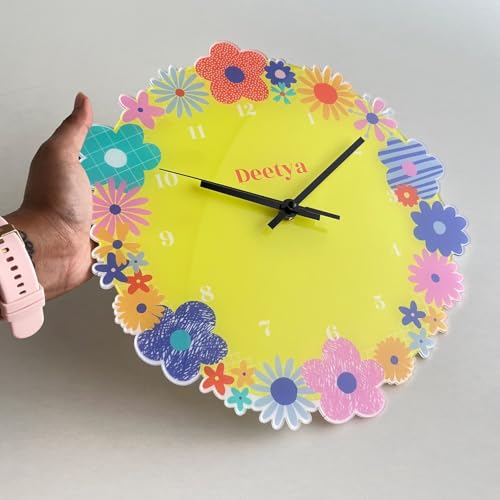 Image of Zooboo Personalized Analog Wall Clock, Custom Name Acrylic Silent Quartz Movement Wall Clock with Sleek Modern Design, Ideal for Birthdays (Design - Blossom), 30x30 cm, Multicolor