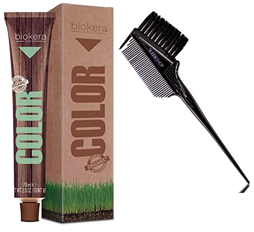Sleekshop Comb + Biokera Natura By Salerm Cosmetics Permanent Cream Hair Color Dye With Organic Oils, Resorcinol-Free, Ppd-Free (W/Sleekshop 3-In-1 Brush/Comb) Haircolor Creme, Gray Coverage In 30 Minutes (7,1 / 7.1 Ash Blond) #TOP3
