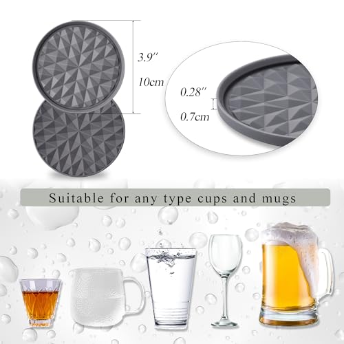 Wingcases Silicone Coasters for Drinks[8 Pack, No Holder]- Cup Mat for Tabletop Protection-Non-Slip, Non-Stick, Coffee Table Decor, Great Gift for Any Occasion, Dark Grey