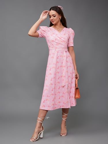 Image of Miss Chase Women's Round Neck Sleeveless Polyester Ruffled Knee- Length Dress