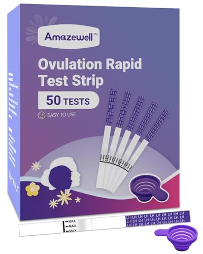 Image of Ovulation Test Strips with Cups, Amazewell Ovulation Strips Fertility Test for Women Ovulation Predictor Kit for Home, 50pcs LH Test Strips Ovulation Kit Bulk+ +1 Urine Cup, Easy Grip, High Accuracy
