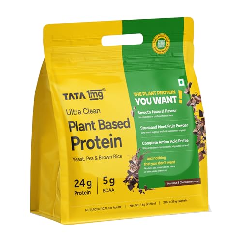 Image of Tata 1mg Ultra Clean Plant Based Protein Powder - Chocolate Flavour | 24g Protein | Smooth & Creamy Vegan Protein | Pea, Brown Rice & Yeast Protein | No Chalkiness | No Added Sugar | Complete Amino Acid Profile | 1kg