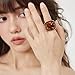 Chunky Square Crystal Glass Stainless Steel Statement Ring for Women Men Gold-Tone Plated Exaggerated Large Geometric Green Cubic Zirconia Finger Band Knuckle Rings Cocktail Prom Fashion Jewelry (Brown, 8)