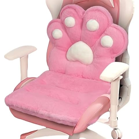 QIUODO L-Shape Cat Paw Cushion, Faux Rabbit Fur Gaming Chair Cushion Soft, Gaming Chair Pillow Kawaii Chair Cushions for Office Desk, Comfy Plush Seat Cushion for Room Decor（Dark Pink） Cover