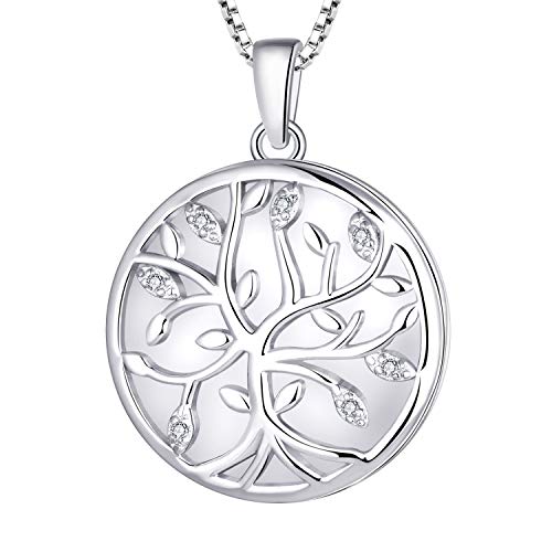 JO WISDOM Halskette Photo Medaillon Herz Silber 925,Kette Anhänger Lebensbaum Baum des Lebens mit 3A Zirkonia,Schmuck für Frauen Cover