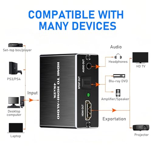 Image of ETZIN 4K x 2K HDMI Audio Extractor Splitter,HDMI to HDMi Audio and Optical TOSLINK SPDIF Audio Converter Adapter with 3.5mm Stereo AudiO Splitter Adapter,Black EPL-494H