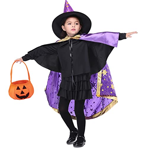 Hexen-Umhang Für Mädchen – Vampir-Kostüm Mit Vintage-Print – Halloween & Karneval (120-150 Cm)