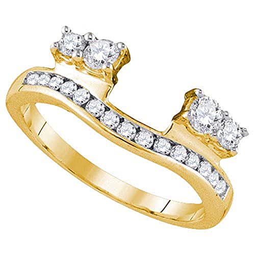 Round Cubic Zirconia 14K Yellow Gold Plated Band Guard Wrap Solitaire Enhancer Ring For Women's
