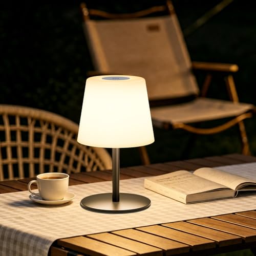 EZVALO Lampe de Chevet Sans Fil Tactile, Lampe de Table LED Rechargeable USB-C, Batterie 4500 mAh, Luminosité Réglable, 3 Couleurs, Lampe Portable pour Chambre, Salon,...