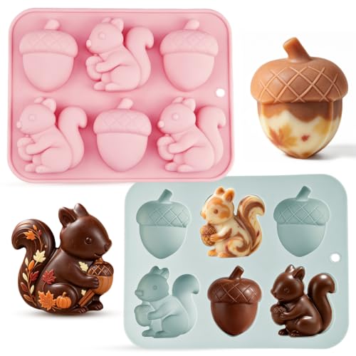 Image of 2PCS Thanksgiving Silicone Molds, 6-Cavity Acorn Squirrel Fall Molds