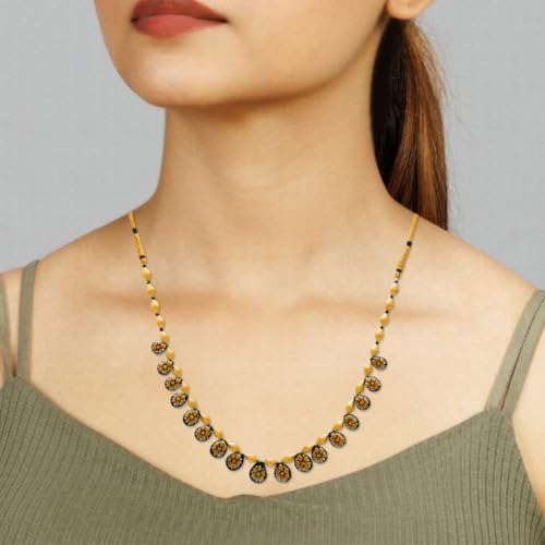 Image of P.C. Chandra Jewellers 22KT (916) Yellow Gold Thushi Necklace for Women | Designer Floral Black Drop Motif - 0.97g Gold